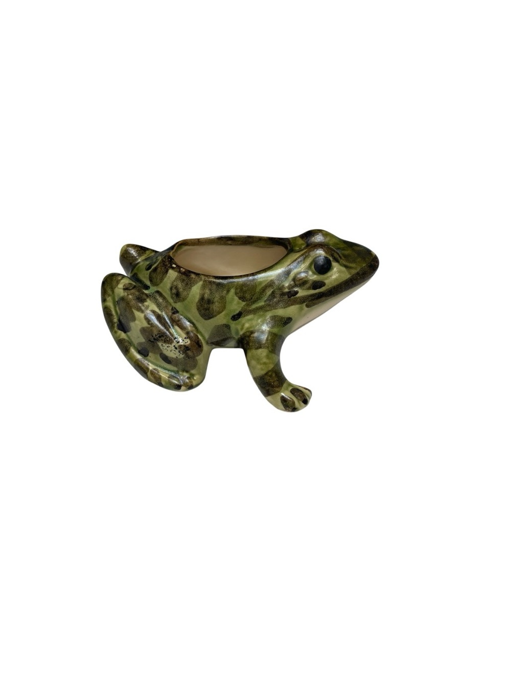 Vintage Ceramic Frog Planter Green Glazed Succulent Woodland Cottage Decor
